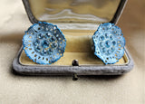 PRETTY Lace Like Metal Earrings, Sparkling Baby Blue Glass Stones, Clip On Earrings, Western Germany, Collectible Vintage Jewelry