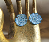 PRETTY Lace Like Metal Earrings, Sparkling Baby Blue Glass Stones, Clip On Earrings, Western Germany, Collectible Vintage Jewelry