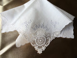 Lovely WEDDING Hanky,Lots of Handwork,Bobbin Lace,Vintage Handkerchief,Bridal Hankie,Raised Embroidery,Collector or Bridal Heirloom,Vintage Hankies