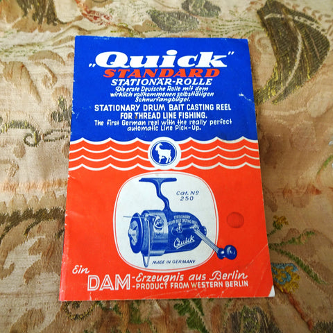 Vintage 1940s Spinning Reel Instruction Service Manual, Quick Standard Stationary Drum Bait Casting Reel Manual, Western Berlin Made