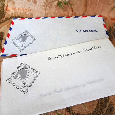 WONDERFUL Original Vintage CUNARD 1980 QE2 Queen Elizabeth II Ocean Liner Stationery , Special 10th Anniversary Celebration, Nautical Collectibles