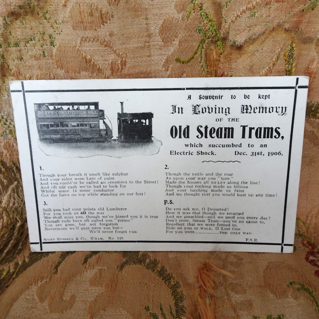 1907 Souvenir Postcard 'In Loving Memory of The Old Steam Trams' Collectible Transportation Postcard, Vintage Postcards