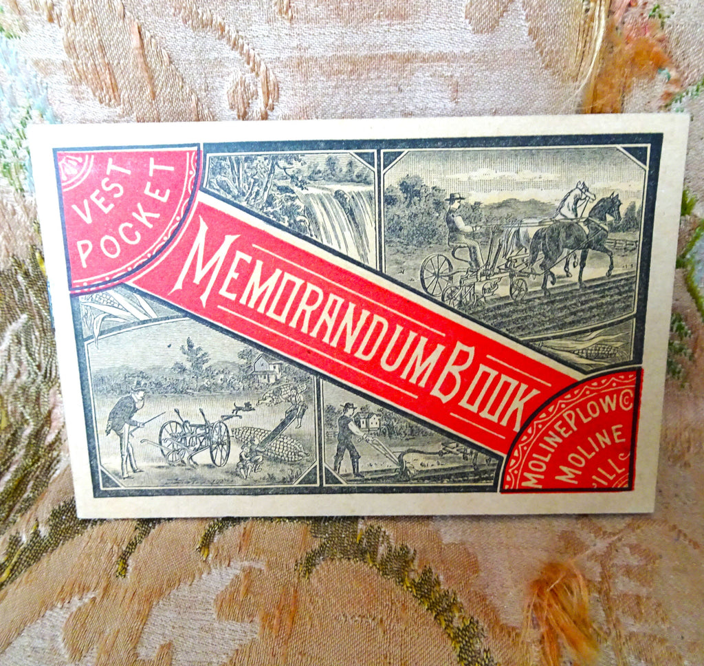 RARE 1887 Advertising Pocket Memorandum Booklet, Moline Plow Co, Flying Dutchman Plow, Excellent Condition, Collectible Advertising