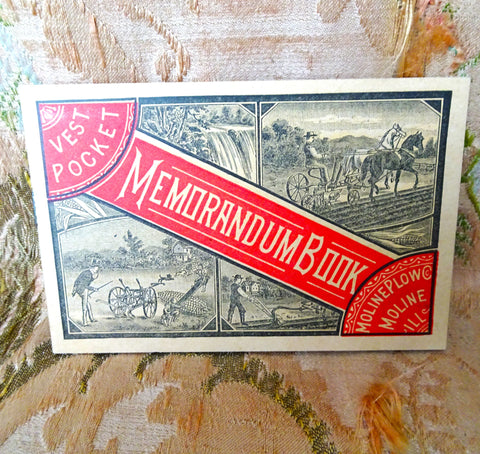 RARE 1887 Advertising Pocket Memorandum Booklet, Moline Plow Co, Flying Dutchman Plow, Excellent Condition, Collectible Advertising