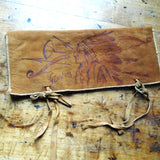 WONDERFUL Antique Suede Glove Case, Pyrography Art Native Indian Chief, Souvenir Glove Case, Collectible