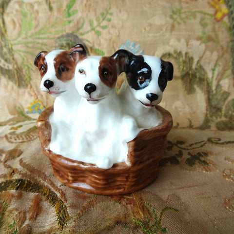 ADORABLE Royal Doulton Puppies in a Basket Figurine, Circa 1940s Three Cute Terrier Puppy Dogs, Beautifully Hand Painted, Collectible Dog Figurines