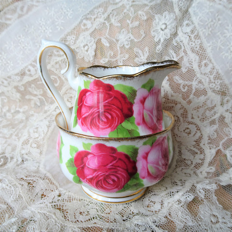 BEAUTIFUL Vintage Cream Jug and Sugar Bowl, Old English Rose by Royal Albert,English Bone China, Lush Romantic Roses ,Creamer and Open Sugar