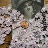 BEAUTIFUL Vintage 1930s Pink Beaded French Lace Appliques or Collar, Lovely Design, Heirloom Sewing, Collectible Vintage Lace