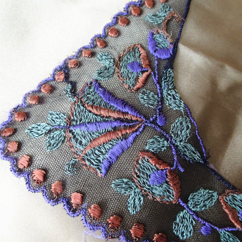 RESERVED FABULOUS Art Deco French Lace Collar, Black Netted Lace With Gorgeous Embroidery Work