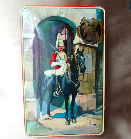 BEAUTIFUL Vintage British Tin, Gray Dunn Biscuit Tin, British Life Guard on Horseback ,Cavalry Horse, Very Attractive Tin, Collectible Vintage British Tins