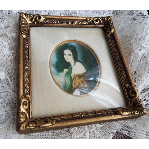 BEAUTIFUL Decorative Vintage Picture, Lovely Lady, Curved Glass, Gilt Framed Print, Velvet Matting, Lady Hamilton, Framed Picture