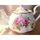 LOVELY Vintage Teapot,English Bone China 5 Cup Teapot,Royal Albert AMERICAN BEAUTY,Romantic Pink Cabbage Roses,Collectible Vintage Teapots