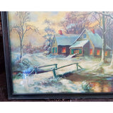 ANTIQUE 1920s Romantic Charming Framed Print, Cozy Winter Scene Picure ,Thomas Kinkade, Farm House Decor, Collectible Winter Scenes,Wall art