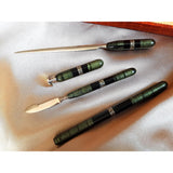 1920s ART DECO Bakelite Like 4 Pc Writing Desk Set, Openwork Silver Bands Inlay, Wax Seal Never Engraved, Antique Boxed Writing Set