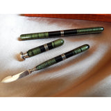 1920s ART DECO Bakelite Like 4 Pc Writing Desk Set, Openwork Silver Bands Inlay, Wax Seal Never Engraved, Antique Boxed Writing Set