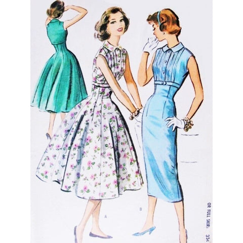 50s ROCKABILLY Slim or Full Skirt Dress Pattern McCALLS 4009 Vintage Sewing Pattern Empire Fit and Flare Style