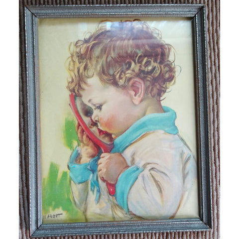 ADORABLE 1920-30s Nell Hott Baby Print, Adorable Child, Nursery  Décor, Original Frame, Very Sweet Print, Baby Shower Gift, Vintage Prints