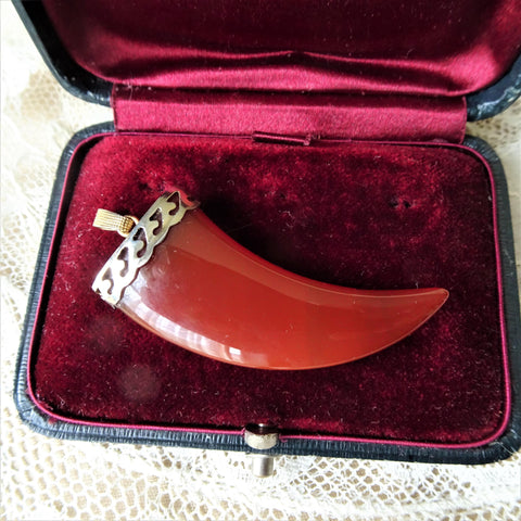 LOVELY Vintage Carved Carnelian Claw and Silver Pendant, Beautiful Vintage Pendant Necklace, Collectible Vintage Jewelry
