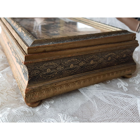 BEAUTIFUL French Antique Box,Jewelry Box,Trinket Box,Make Up Box,Vanity Display,Lovely Watteau Scene,French Chateau Decor, Collectible Boxes