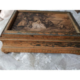 BEAUTIFUL French Antique Box,Jewelry Box,Trinket Box,Make Up Box,Vanity Display,Lovely Watteau Scene,French Chateau Decor, Collectible Boxes