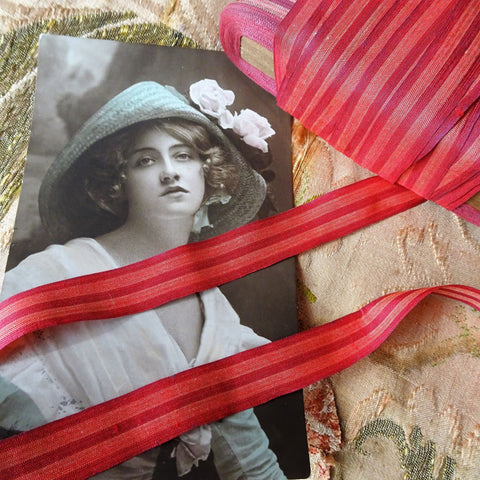 ANTIQUE FRENCH Silk Ribbon Trim, Lush Colors,Millinery,Flapper Hats,Vintage Clothing, Quilts,Dolls,Heirloom Sewing,Collectible Vintage Trims
