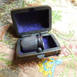 LOVELY Antique Thimble Holder Box and Silver Thimble, Embroidered Velvet Box, Chester Sterling Thimble, Collectible Antique Sewing Tools