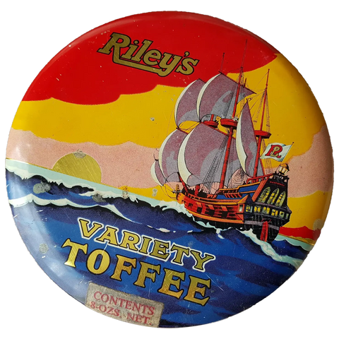 DECORATIVE Vintage 1930s RILEYs Tin Box, Toffee Tin, British Candy Tin, Art Deco Tin, English Tin Box, Clipper Ship, Sailing, Lovely Colors, Advertising Tin, Collectible Tins