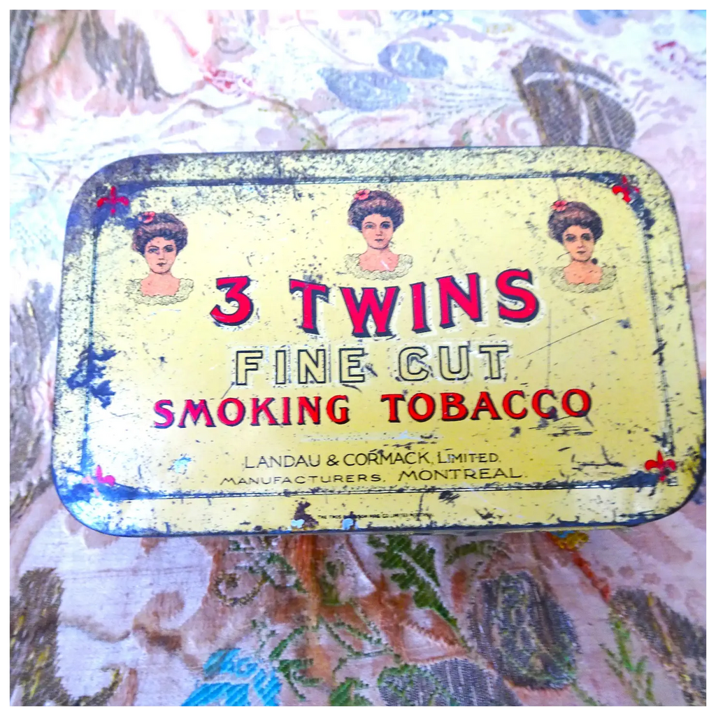 RARE Antique 3 Twins Fine Cut Smoking Tobacco Tin, Landau & Cormack, Wonderful Graphics, 3 Gibson Like Ladies, Collectible Advertising, Vintage Tins