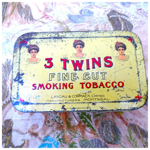 RARE Antique 3 Twins Fine Cut Smoking Tobacco Tin, Landau & Cormack, Wonderful Graphics, 3 Gibson Like Ladies, Collectible Advertising, Vintage Tins