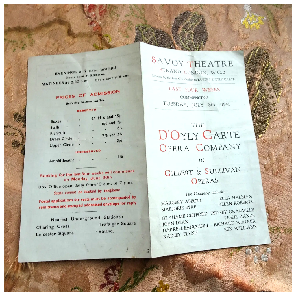 1941 SAVOY Theatre London, Programme, D'OYLY CARTE Opera Company