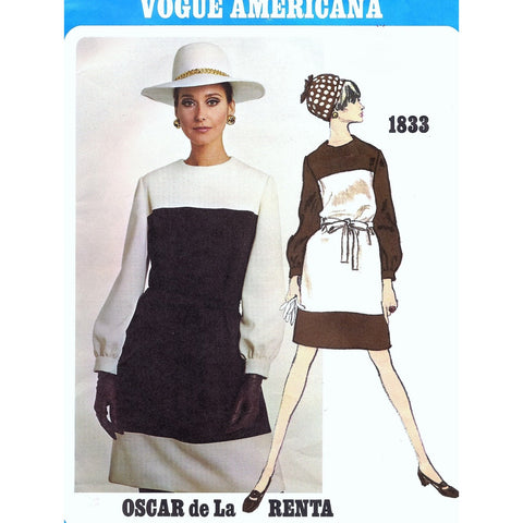 60s OSCAR de La Renta Color Block Dress Pattern VOGUE Americana 1833 Easy Elegance Mondrian Style Dress Bust 36 Vintage Sewing Pattern UNCUT
