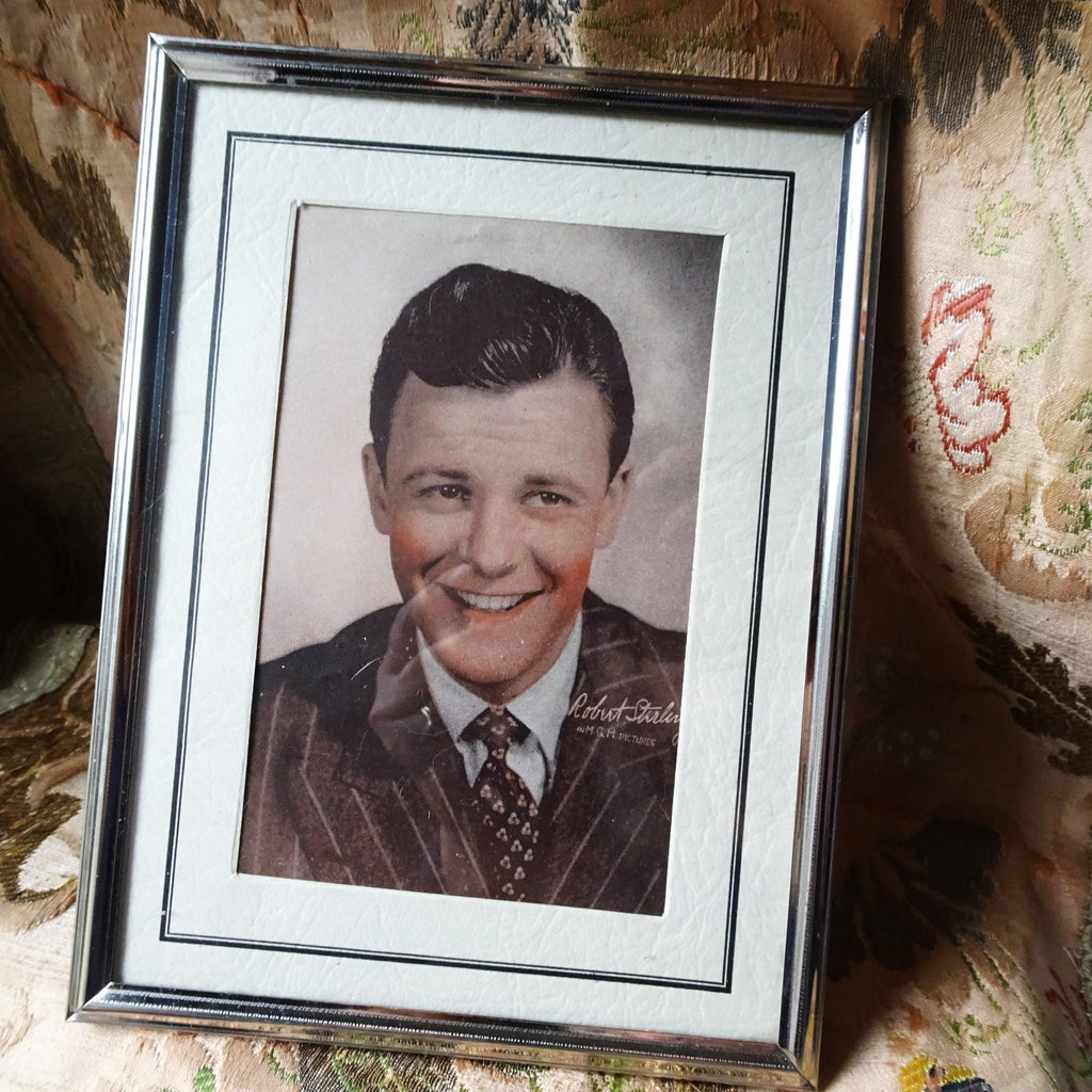 FABULOUS Art Deco Chrome Table Top Photo Frame, Includes Movie Star Picture of Robert Sterling, Collectible Picture Frames
