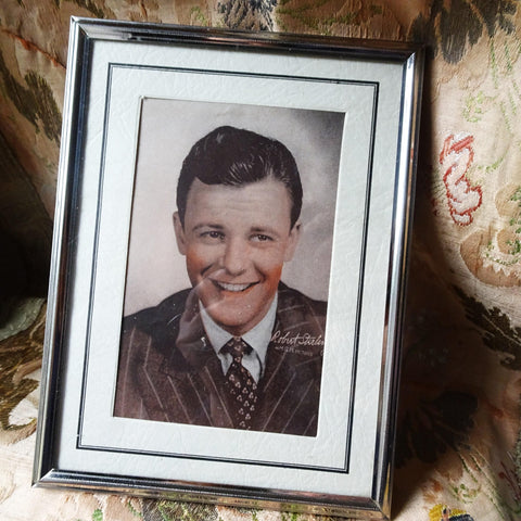 FABULOUS Art Deco Chrome Table Top Photo Frame, Includes Movie Star Picture of Robert Sterling, Collectible Picture Frames