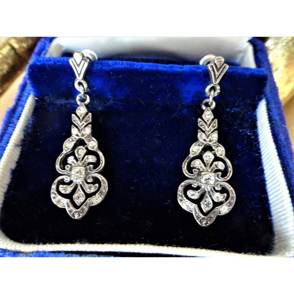 GORGEOUS Art Deco Drop Earrings,Antique Paste Earrings, Flapper Era Earrings, Bridal Earrings, Evening Earrings, Collectible Vintage Jewelry