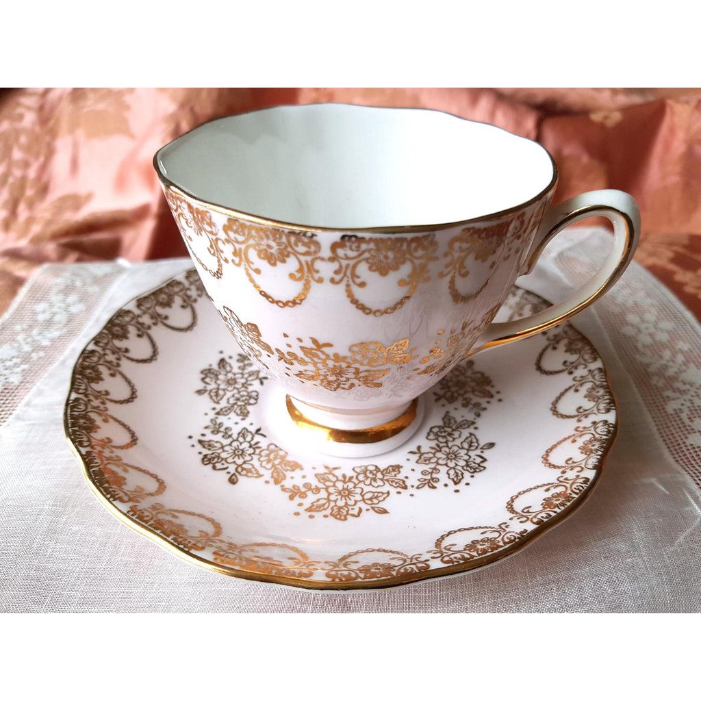 LOVELY English Bone China Teacup and Saucer, Colclough ,Pink With Gold Overlay, Cup & Saucer, Collectible Vintage Teacups