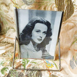 ART DECO Photo Frame and Mirror,Small Travel Folding,Chrome Metal Stand, Movie Star Hedy Lamarr, Vanity Display, Collectible Desk Top Frames