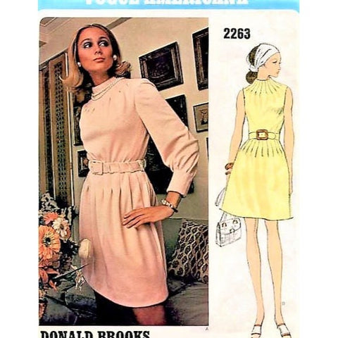 Vogue Americana Vintage Sewing Pattern 2263 Donald Brooks Designer BEAUTIFUL Evening or Party Dress with Tucks at Neckline UNCUT + Label