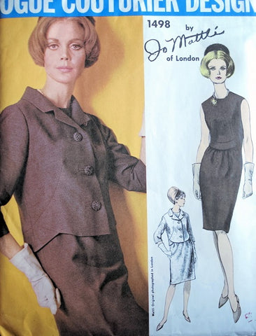 60s CLASSY Jo Mattli Slim Dress and Jacket Pattern VOGUE COUTURIER DESIGN 1498 Elegant Day or Cocktail Party Evening Dress Bust 32 Vintage Sewing Pattern + Label