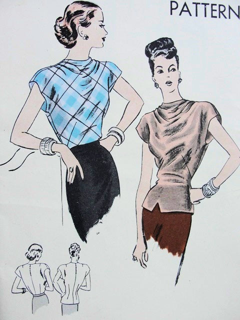 40s FILM NOIR Draped Blouse Pattern VOGUE 5984 Tuck In or Peplum Day or Evening Bust 32 Easy To Make Forties Vintage Sewing Pattern