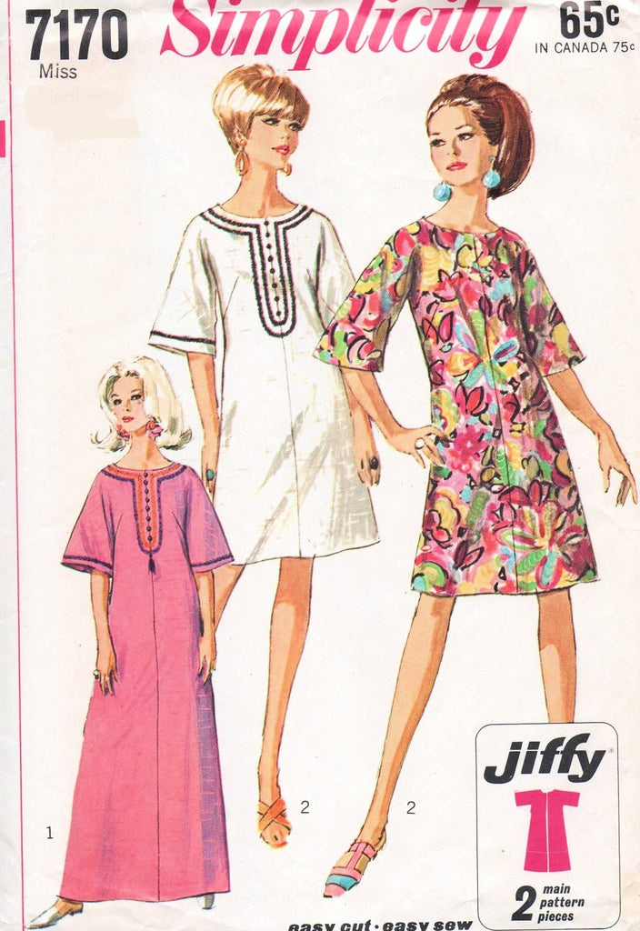 60s MOD Dress or Caftan Pattern Simplicity 7170 Easy To Sew Jiffy Bell A Vintage shop 60s MOD Dress or Caftan Pattern Simplicity 7170 Easy To Sew Jiffy Bell A Vintage shop