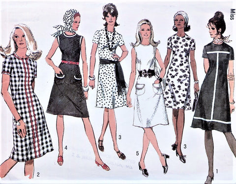 70s RETRO A Line Dress Pattern Short Sleeves or Sleeveless Patch Pocke A Vintage shop 70s RETRO A Line Dress Pattern Short Sleeves or Sleeveless Patch Pocke A Vintage shop
