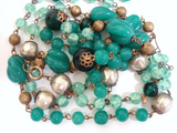 Beautiful Antique Art Deco GLASS BEAD NECKLACE,Flapper Style Long Length Necklace,Green Colors,Chrysoprase, Emerald,Jade,Pearl, Glass Beads,Antique Czech Glass,Collectible Vintage Jewelry
