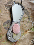 1920s ART DECO Compact Silver Purse, Carry All Purse,GORGEOUS Art Deco Elgin COMPACT Vanity Purse 20s Flapper Era,Engraved ,Pink Roses Blue Guilloche Enamel, Fancy Chain Evening Purse,Collectible Powder Compacts, Collectible Flapper Purses, Vanity Items