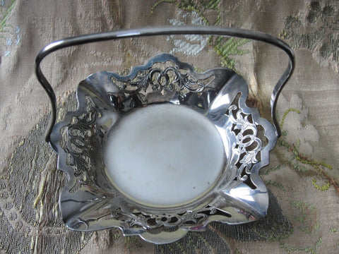 lovely Vintage SILVER BASKET Candy Basket,Sweetmeats or Condiment Dish,Graceful Handle,Silver Open Work,Cottage Decor,Tea Time, Fine Dining Collectible Silver