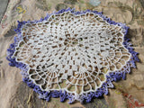 PRETTY Vintage Doily Purple and Creamy White Hand Crocheted Doily Farmhouse Decor, French Country Cottage,Unique Design Collectible Doilies