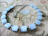 BEAUTIFUL 1950s Signed Designer CORO Blue Lucite Thermoset Panel Necklace and Earrings Set,Light Blue Moon Glow, Silver Tone Metal Necklace, Wear or Collect Vintage Costume Jewelry, Collectible Jewelry