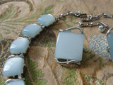BEAUTIFUL 1950s Signed Designer CORO Blue Lucite Thermoset Panel Necklace and Earrings Set,Light Blue Moon Glow, Silver Tone Metal Necklace, Wear or Collect Vintage Costume Jewelry, Collectible Jewelry