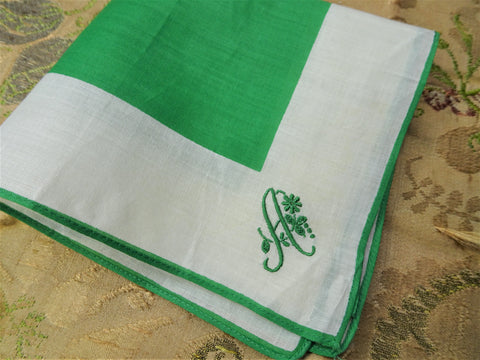 1940s VINTAGE Hankies, Monogram A Handkerchief, Green Hanky, Embroidered Monogram Hankie,Vintage Forties Hankies, Collectible Old Hankies