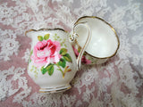 BEAUTIFUL Lush Pink Roses AMERICAN BEAUTY Royal Albert English Bone China Cream Jug Creamer and Open Sugar Bowl Romantic Cottage Brocante Decor Tea Table, Bridal Showers,Weddings