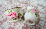 BEAUTIFUL Lush Pink Roses AMERICAN BEAUTY Royal Albert English Bone China Cream Jug Creamer and Open Sugar Bowl Romantic Cottage Brocante Decor Tea Table, Bridal Showers,Weddings